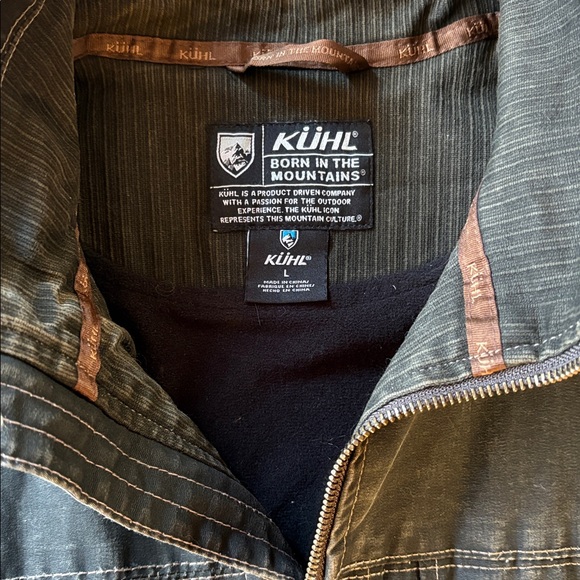 KUHL Burr Jacket Coat Espresso Distressed Black Combed Cotton Canvas Sz Large L - Picture 2 of 9